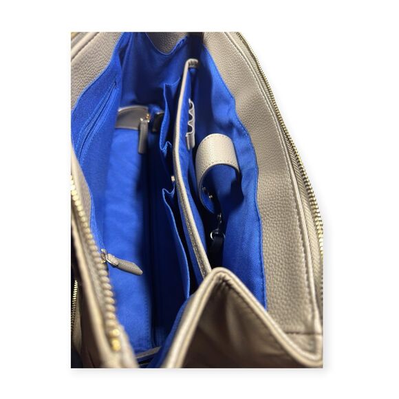 MinkeeBlue Leather Beige Backpack Lunch Bag Compartment 